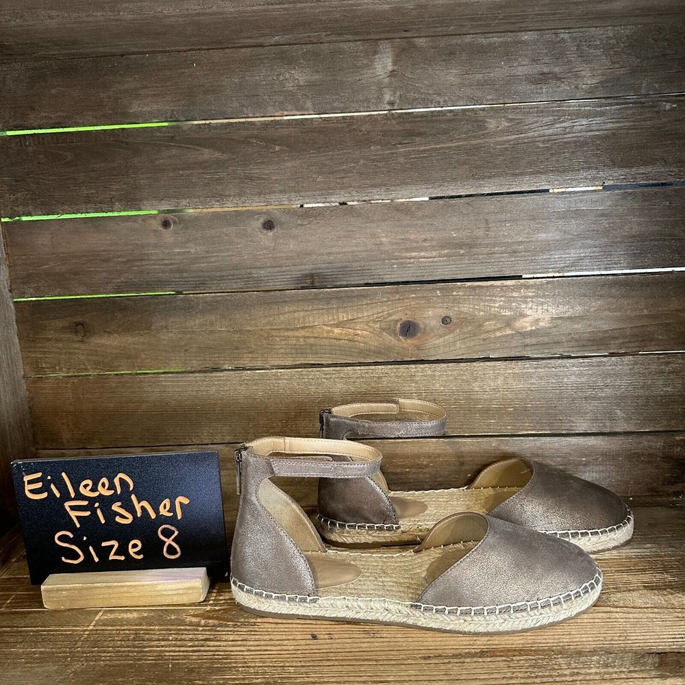 New Womens‎ Eileen Fisher Lala Brown Metallic Nubuck Espadrille Shoes Size 8 M